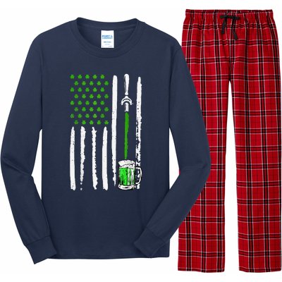 American Flag St Patrick's Day Shamrock Drinking Beer Irish Long Sleeve Pajama Set