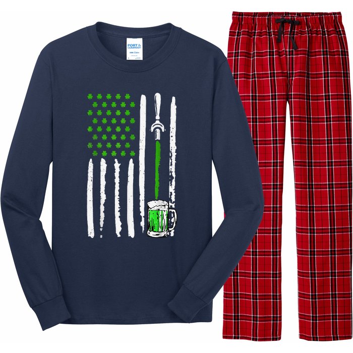 American Flag St Patrick's Day Shamrock Drinking Beer Irish Long Sleeve Pajama Set