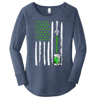 American Flag St Patrick's Day Shamrock Drinking Beer Irish Women's Perfect Tri Tunic Long Sleeve Shirt