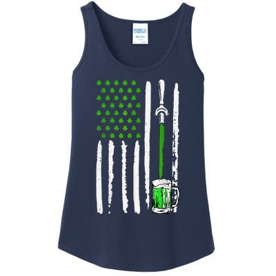 American Flag St Patrick's Day Shamrock Drinking Beer Irish Ladies Essential Tank