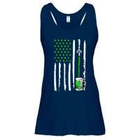 American Flag St Patrick's Day Shamrock Drinking Beer Irish Ladies Essential Flowy Tank