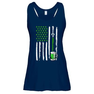 American Flag St Patrick's Day Shamrock Drinking Beer Irish Ladies Essential Flowy Tank