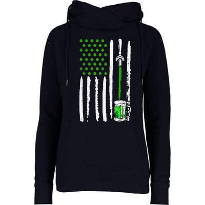 American Flag St Patrick's Day Shamrock Drinking Beer Irish Womens Funnel Neck Pullover Hood