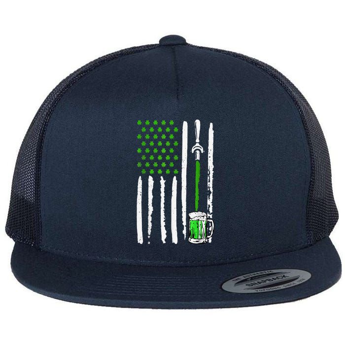 American Flag St Patrick's Day Shamrock Drinking Beer Irish Flat Bill Trucker Hat