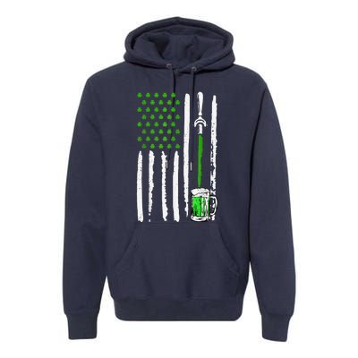 American Flag St Patrick's Day Shamrock Drinking Beer Irish Premium Hoodie