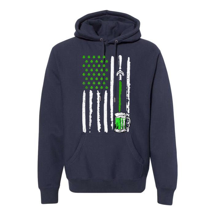 American Flag St Patrick's Day Shamrock Drinking Beer Irish Premium Hoodie