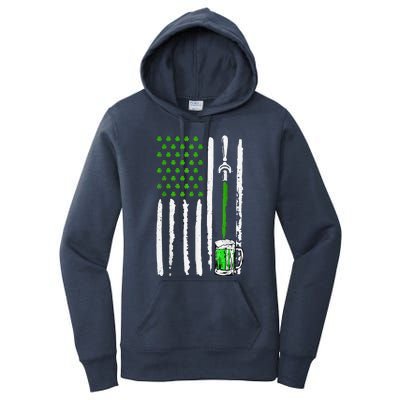 American Flag St Patrick's Day Shamrock Drinking Beer Irish Women's Pullover Hoodie