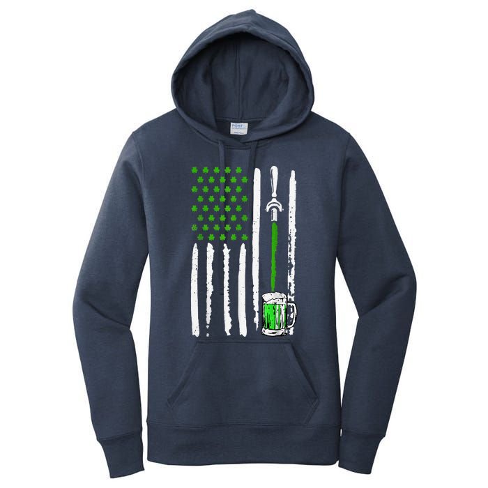 American Flag St Patrick's Day Shamrock Drinking Beer Irish Women's Pullover Hoodie