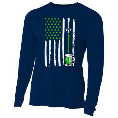 American Flag St Patrick's Day Shamrock Drinking Beer Irish Cooling Performance Long Sleeve Crew