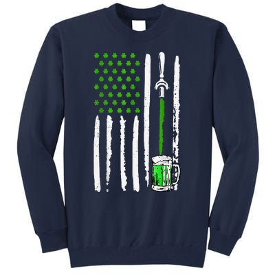 American Flag St Patrick's Day Shamrock Drinking Beer Irish Tall Sweatshirt