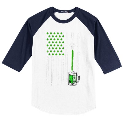 American Flag St Patrick's Day Shamrock Drinking Beer Irish Baseball Sleeve Shirt