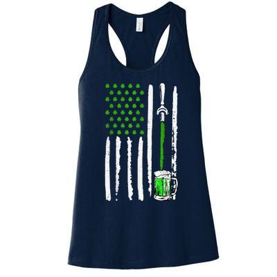 American Flag St Patrick's Day Shamrock Drinking Beer Irish Women's Racerback Tank