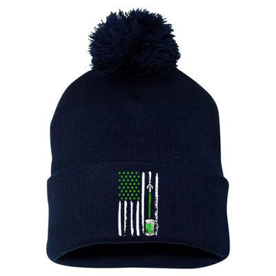 American Flag St Patrick's Day Shamrock Drinking Beer Irish Pom Pom 12in Knit Beanie