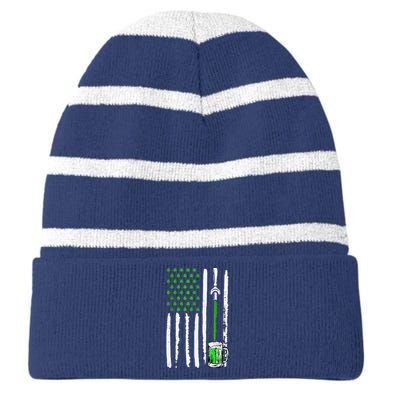 American Flag St Patrick's Day Shamrock Drinking Beer Irish Striped Beanie with Solid Band