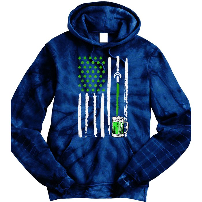 American Flag St Patrick's Day Shamrock Drinking Beer Irish Tie Dye Hoodie