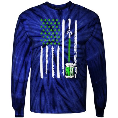 American Flag St Patrick's Day Shamrock Drinking Beer Irish Tie-Dye Long Sleeve Shirt