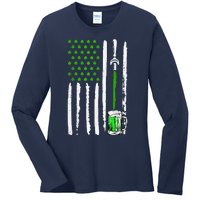 American Flag St Patrick's Day Shamrock Drinking Beer Irish Ladies Long Sleeve Shirt