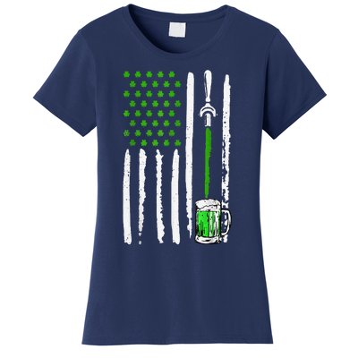 American Flag St Patrick's Day Shamrock Drinking Beer Irish Women's T-Shirt