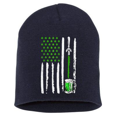 American Flag St Patrick's Day Shamrock Drinking Beer Irish Short Acrylic Beanie