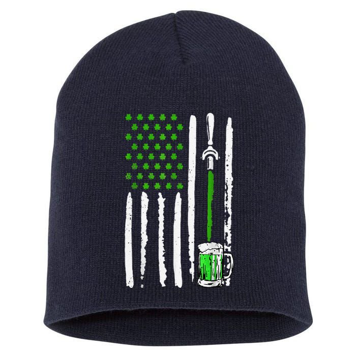 American Flag St Patrick's Day Shamrock Drinking Beer Irish Short Acrylic Beanie