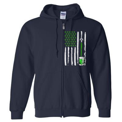 American Flag St Patrick's Day Shamrock Drinking Beer Irish Full Zip Hoodie