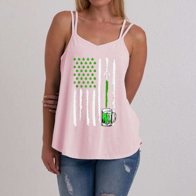 American Flag St Patrick's Day Shamrock Drinking Beer Irish Women's Strappy Tank