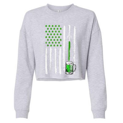 American Flag St Patrick's Day Shamrock Drinking Beer Irish Cropped Pullover Crew