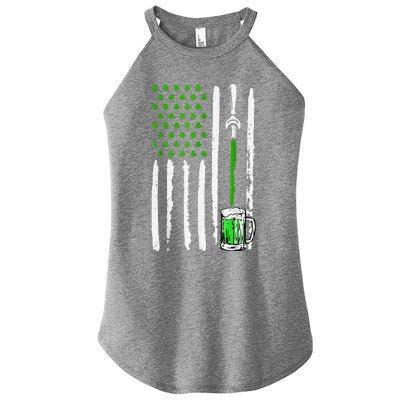 American Flag St Patrick's Day Shamrock Drinking Beer Irish Women’s Perfect Tri Rocker Tank