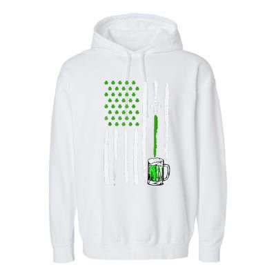 American Flag St Patrick's Day Shamrock Drinking Beer Irish Garment-Dyed Fleece Hoodie