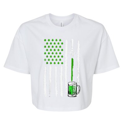 American Flag St Patrick's Day Shamrock Drinking Beer Irish Bella+Canvas Jersey Crop Tee