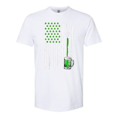 American Flag St Patrick's Day Shamrock Drinking Beer Irish Softstyle CVC T-Shirt