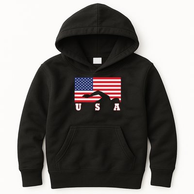 American Flag Swimming Usa Gift Kids Hoodie