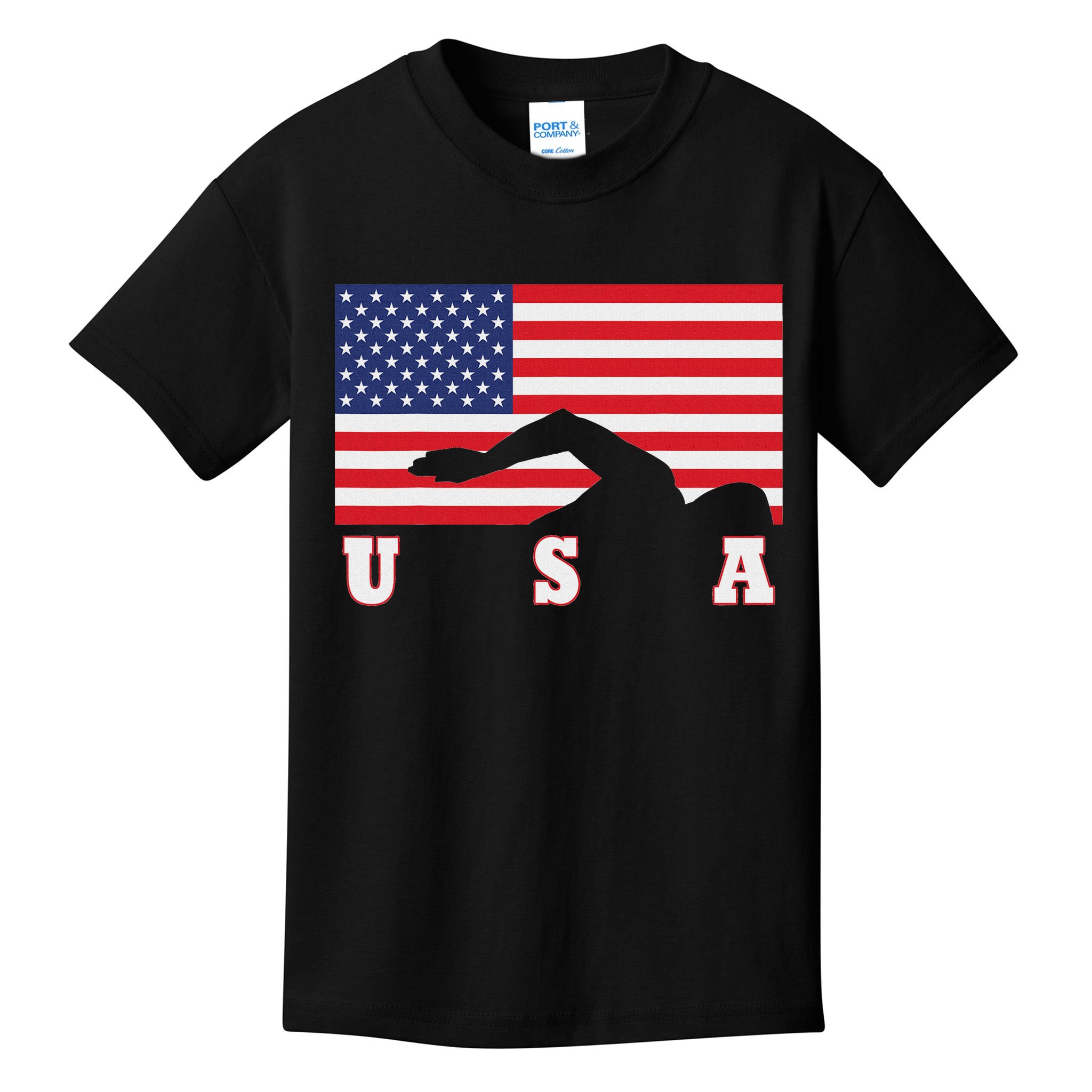 American Flag Swimming Usa Gift Kids T-Shirt