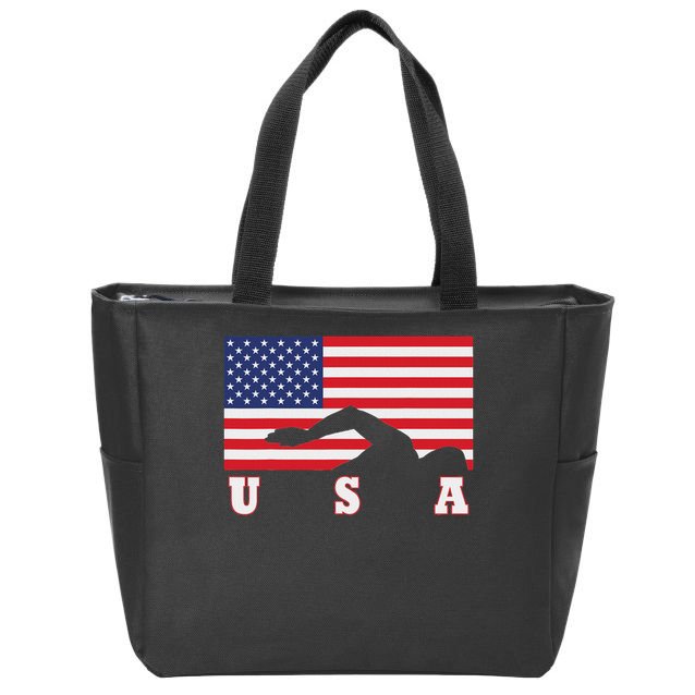 American Flag Swimming Usa Gift Zip Tote Bag