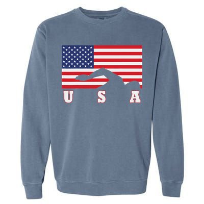 American Flag Swimming Usa Gift Garment-Dyed Sweatshirt