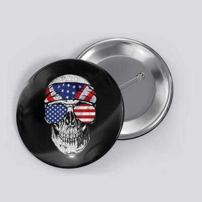 American Flag Skull July 4th Button