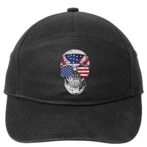 American Flag Skull July 4th 7-Panel Snapback Hat