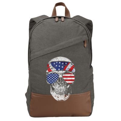 American Flag Skull July 4th Cotton Canvas Backpack