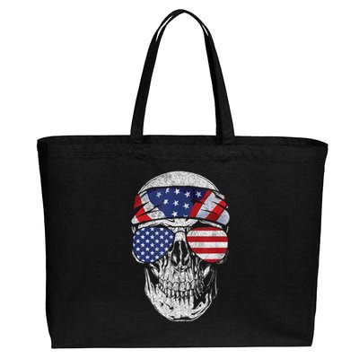 American Flag Skull July 4th Cotton Canvas Jumbo Tote