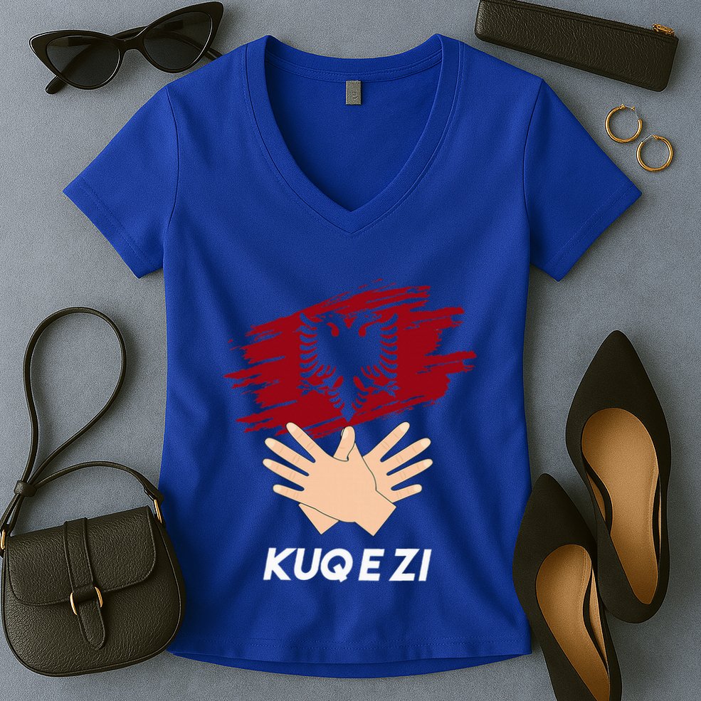 Albanian Flag Shqip Shqiponja Albanian Eagle Albania Women's V-Neck T-Shirt