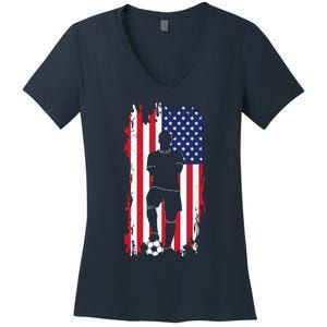 American Flag Soccer Apparel Soccer Women's V-Neck T-Shirt