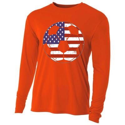 American Flag Soccer Ball Women Cooling Performance Long Sleeve Crew