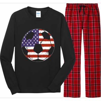 American Flag Soccer Ball Women Long Sleeve Pajama Set