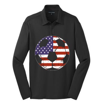 American Flag Soccer Ball Women Silk Touch Performance Long Sleeve Polo