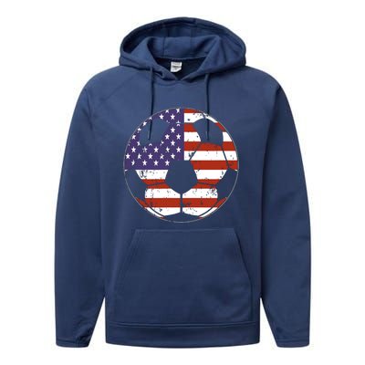 American Flag Soccer Ball Women Performance Fleece Hoodie