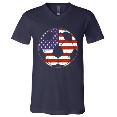 American Flag Soccer Ball Women V-Neck T-Shirt