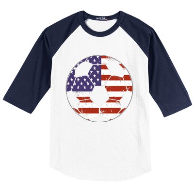 American Flag Soccer Ball Women Baseball Sleeve Shirt