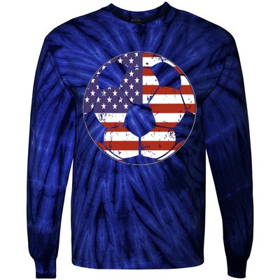 American Flag Soccer Ball Women Tie-Dye Long Sleeve Shirt