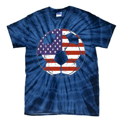 American Flag Soccer Ball Women Tie-Dye T-Shirt