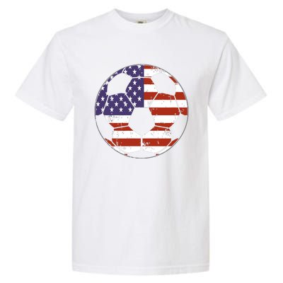 American Flag Soccer Ball Women Garment-Dyed Heavyweight T-Shirt